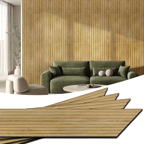 WADILE Panneaux Muraux PVC Imitation Bois – Panneaux 3D Auto-adhésifs pour Isolation Phonique, Revêtement Mural Décoratif pour Intérieur, Salon, Cuisine – Surface Couvrante env. 2,08 m²