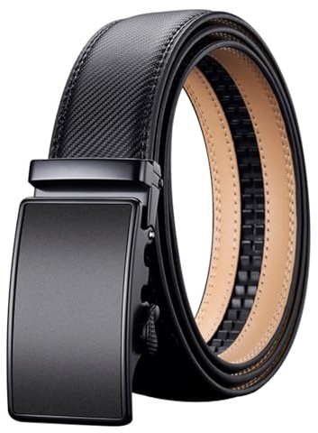 ROSSRORE Ceinture à cliquet réglable en cuir véritable pour homme - Convient pour les costumes d'affaires et les chaussures habillées Oxford avec boucle automatique, Noir , 36''-42''Waist Adjustable