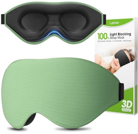 Schlafmaske für Seitenschläfer, Laitver Aktualisiert Augenmaske | 3D Lichtblockierend, Bequem & Atmungsaktive Druckfrei Schlafbrille mit Verstellbar Gummiband für Reisen,Cyan