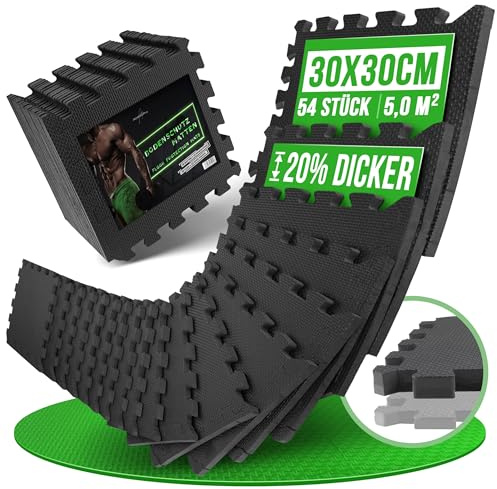 AthleticPro Bodenschutzmatte Sets mit [30x30cm] oder [60x60cm] extra dicke Bodenmatten [20% mehr Schutz] - Rutschfeste Schutzmatten für Fitnessraum