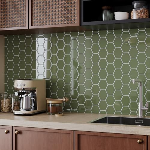 VaryPaper 3D Piastrelle Adesive Cucina Esagonale Verde 30.5cmx30.5cm 10 Pezzi Stickers per Piastrelle Mattonelle Adesive Bagno Impermeabile PVC Pannello Paraschizzi Adesivo Muro Cucina Camino Scale