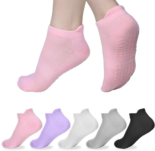 Jeqqinuz 5 Paar Pilates Socken Yoga Socken Gymnastikschuhe Damen, Grip Socks für Gymnastik Ballettstange Tanzen, Stoppersocken Rutschfeste, Yogasocken, Tanzsocken, Rutschsocken für erwachsene,35-40