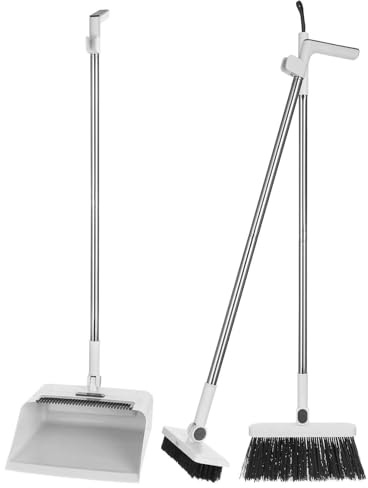 JUMPLAWN Multi-function Foldable Broom and Dustpan Set 3-in-1 Plastic Household Cleaning Kit with Standing Dustpan and Long Handle for Indoor and Outdoor Effective Sweeping