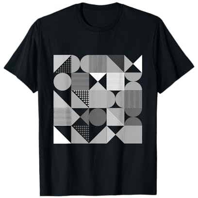Illustration Abstrait Monochrome Noir et Blanc à Motif géométrique T-Shirt