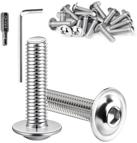 Dayinkes 35 vis à tête plate M6 avec bride, vis à tête bombée M6 x 25 mm en acier inoxydable A2, avec embout et clé Allen pour bombée M6 en acier inoxydable Applications