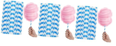 TOPBATHY 150 pcs Cotton Candy Paper Sticks Heavy Duty Blue White Striped Commercial Supplies for Cotton Candy Machines Versatile Event Accessories for Parties and Weddings