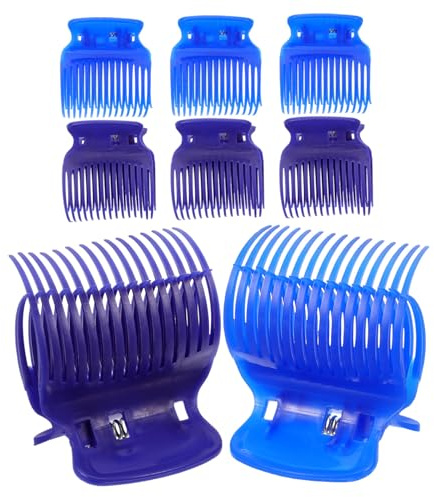 WEKADRIN 8pcs Heated Roller Clips for Medium and Short Hair Hot Curler Claw Clips Hairdressing Styling Tool Strong Hold Blue and Purple