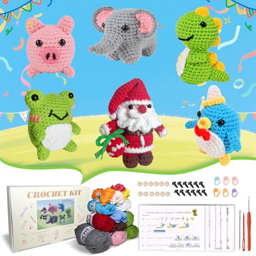 Alutaba Häkelset für Anfänger, 6pcs Amigurumi Tiere DIY Häkeln Set | Häkelset mit Garn & Zubehör, Video, Anleitung, Strick-Set für Häkelliebhaber, DIY-Fans & Einsteiger, Tolles Geschenk