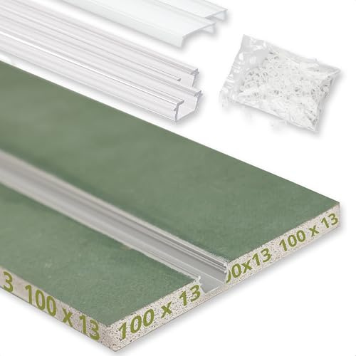 INNOVATE Rigipsplatten mit Gardinenschiene 1 läufig 1m inkl. Covers & Inlay | Gipskartonplatten Gardinenschiene 1 läufig I LED Streifen & Schiebegardinen I Trockenbau Einbau Gardinenstange Deckenmontage