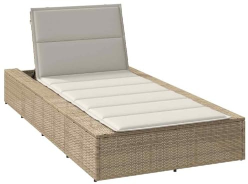JHQHSM Lettino prendisole con cuscino sospeso beige polyrattan, schienale regolabile per giardino e terrazza, struttura in acciaio resistente alle intemperie e cuscino imbottito, mobili lounge