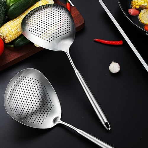 Gettimore Cucchiaio scanalato in acciaio inox, schiumarola da cucina per scolare l'olio, scolapasta professionale con manico lungo, 41 x 14,8 cm