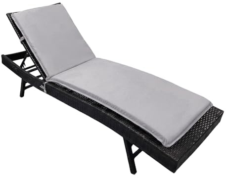 LiveGo Waterproof Sun Lounger Cushion – Outdoor Garden Recliner Chair Pad, Thick Chaise Lounge Mattress with High Back, Foldable Seat Cushion with Ties for Patio (Light Grey, 193x58x6cm)