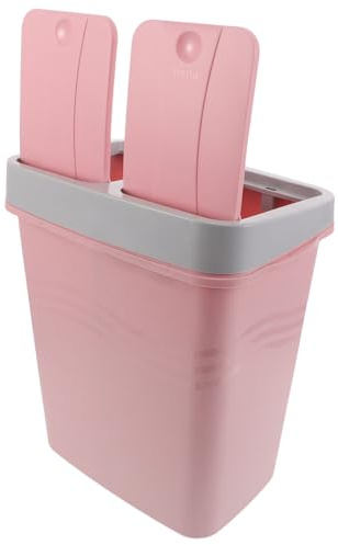 BESTYASH Dual Compartment Kitchen Trash Can Pink Plastic Garbage Container Bin with Dry and Wet Separation for Home Waste Sorting and Recycling