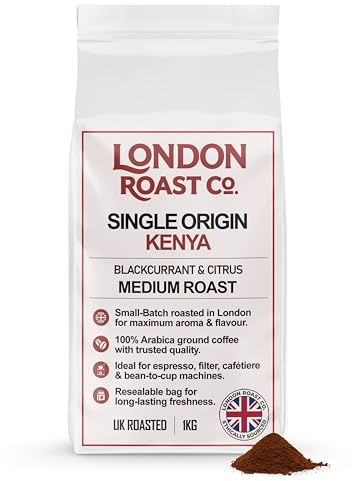 London Roast Co. Single Origin Kenya Ground Coffee 1kg – Premium Medium Roast 100% Arabica – Ideal for Filter, Cafetière & Espresso – Freshly Roasted in London – Blackcurrant & Citrus Notes