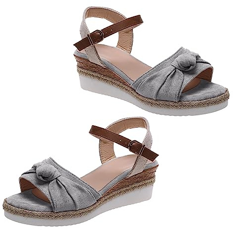 Sandali Donna Zeppa Estive Ortopedici Comoda Sandali con suola in corda Bowknot da donna Scarpe da leggere con suola spessa a bocca di pesce Borchie taglia 40
