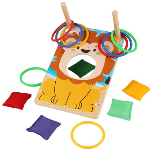 ZUNIPLEX Petit Jeu 2 en 1 Cornhole et Lancer d'anneaux en Bois | Jeu Intérieur Extérieur pour Enfants dès 3 Ans, Jouet Montessori pour Fêtes Familiales et Coordination Main-œil