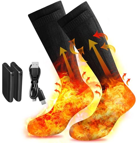 Ravsau Heated Socks for Men Women, Rechargeable Heated Socks with 4000mAh Battery 3 Heating Levels, Electric Socks Thermal Foot Warmer Socks for Winter Outdoor Sports, Camping, Hunting