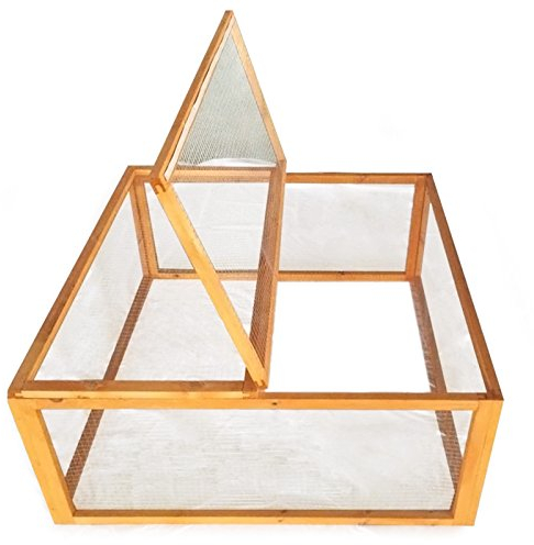 Wiltec Freilaufgehege Holz 1000 x 1000 x 450 mm, Quadrat Stall mit Flexibler Abdeckung, Kleintierstall Kaninchen Hasen, Freigehege