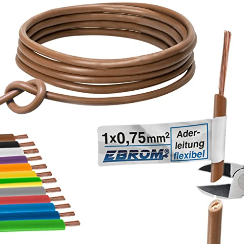 EBROM Aderleitung - Einzelader flexibel - PVC Leitung - Schaltlitze - Litze H05V-K 0,75 mm² (0,75 mm2) - Farbe: braun - viele Längen wählbar, von 10 Meter bis 100 m - Ihre ausgewählte Länge: 100 m