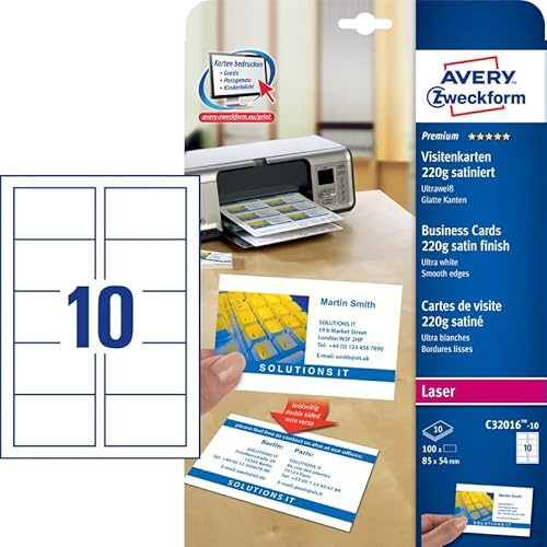 C32016-10 Premium Visitenkarten, 85 x 54 mm, beidseitig beschichtet - satiniert, 10 Blatt/100 Stück