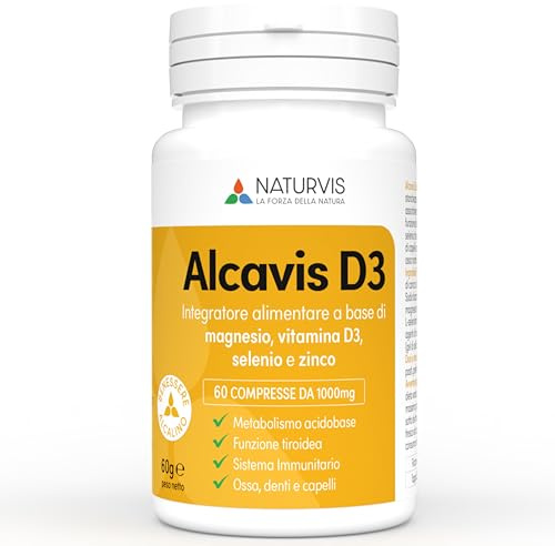NATURVIS ALCAVIS D3 – Integratore Alcalino Naturale con Vitamina D3, Magnesio, Zinco e Selenio - 60 Compresse da 1000mg