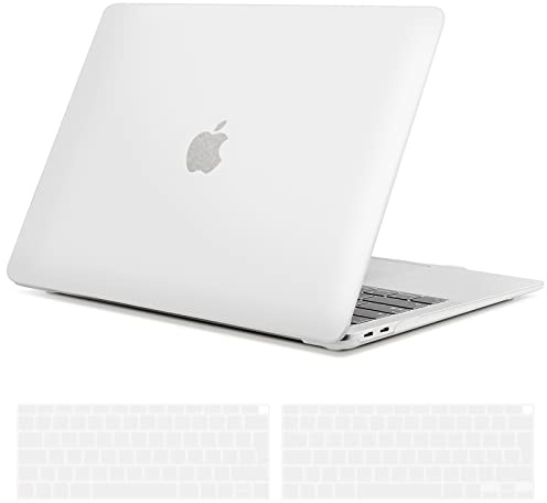 TECOOL Hülle für MacBook Air 13 Zoll Retina 2021 2020 2019 2018 (M1 A2337/A2179/A1932), Ultradünn Schutzhülle Hartschale Matt Case + EU Tastaturschutz für neu Mac Air 13 mit Touch ID, durchscheinend | A2337 A2179 A1932, Ultradünne Schutzhülle, Snap-on Hardcase, Ohne Logoausschnitt, 2 St. EU Tastaturschutz
