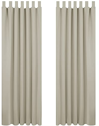 Deconovo Tende Soggiorno Oscuranti 140x260 CM 2 Pezzi, Tende Termiche Isolanti Moderne per Finestre Interni, con Passanti, Beige Chiaro