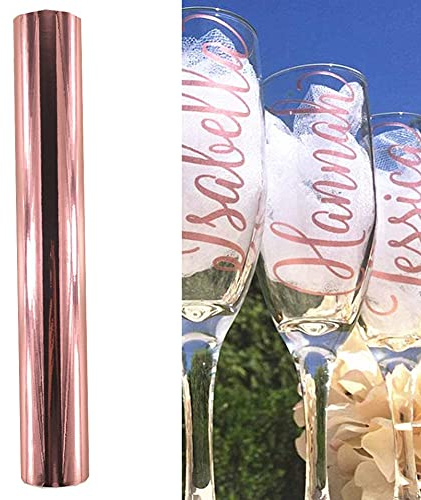 Chrome Rose Gold Siver Permanent Adhesive Vinyl Sheet Gloss Metallic Craft Vinyl for Silhouette Tumblers Cameo Craft Cutter Cricut with Scraper,30cm by 150cm (Rose Gold)