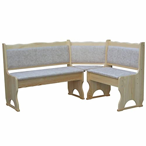 k koma Eckbank Kiefer Lackiert mit Polsterung MASSIVHOLZ ÖKOLEDER BEIGE II (100 x 140)