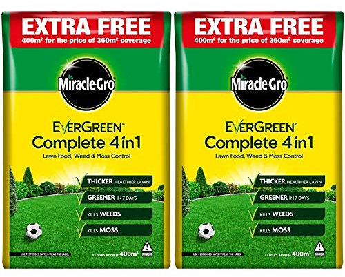 Fertiliser Miracle Gro Evergreen Complete 4 in 1 Lawn Food Weed Killer Moss Killer 400m² (2 Packs)