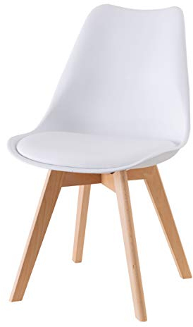 Baroni Home ESS- oder Bürostuhl mit Holzbeinen aus Buche, Ergonomischer Kunststoffstuhl mit integrierten Kissen, 50X48X82 cm (Weiß, 1)