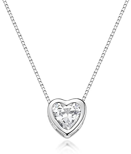 MATERIA by Matthias Wagner Herzkette Silber 925 - Damen Halskette mit Zirkonia rhodiniert 41-46cm CO-49