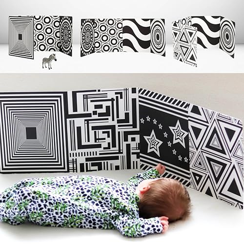 My Little Learner Supersized Black and White Baby Book - High Contrast Baby Sensory Fold-Out Board for Newborn Sensory Toys - Thick Stand Up Board - Black and White Baby Toys 0-6 Months & Older