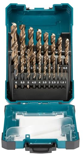Makita D-67583 M-Force Metallbohrer-Set 19-teilig in Aufbewahrungsbox, Ø 1-10 mm, HSS-Metallbohrer mit Anti-Rost Beschichtung, schnelle und saubere Bohrfortschritte, Rundschaft