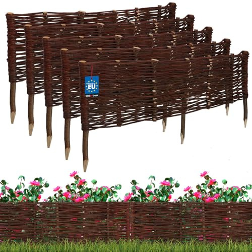 KOTARBAU® Lot de 5 Clôture Bois - Bordure Jardin Extérieur - 100 x 30 cm - Bordure de Jardin en Osier à Planter - Marron - Cloture en Osier - Décoration Extérieure