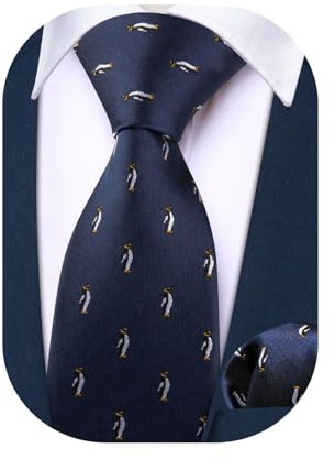 Barry.Wang Jungenkrawatte, normale Seide, gewebt, gestreift, einfarbig, Einstecktuch, Blau - Blue Penguin, Einheitsgröße