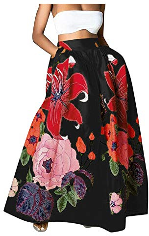 Maxirock Damen Lang Sommer: Boho Blumen-Strandrock Swing Rock-Maxirock Vintage Lange A-Linie Strandrock Chiffon-Rock Damenrock Freizeitrock-Sommerrock Boho-Maxi Langer Rock-Long Skirt