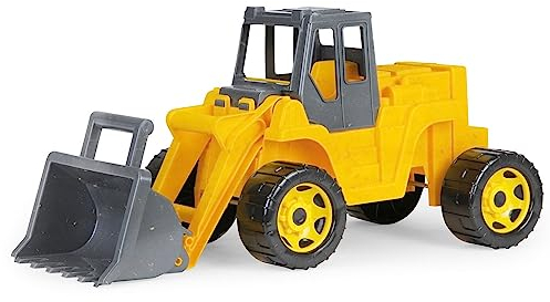 Lena 02218 - Eco GIGA Trucks Aufsitz-Schaufellader, Starke Riesen Radlader Bagger zum Draufsitzen, Baufahrzeug mit Stahlachsen, hoher Tragkraft, für Kinder ab 3 Jahre, ca. 63 x 28 x 30 cm, Gelb