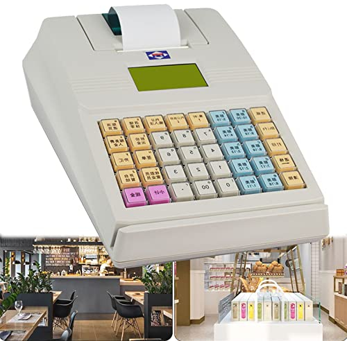 Registrierkasse für kleine Unternehmen, elektronische Registrierkasse POS mit 40 Tasten, LED-Anzeige, kassensichere Registrierkasse für den Restaurant-Supermarkt-Einzelhandel,White