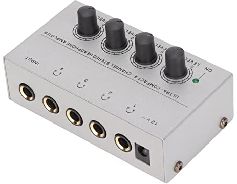 PUSOKEI Amplificateur de Casque Répartiteur de Casque Stéréo à 4 Canaux, Ampli de Casque Compact à Très Faible Bruit pour Une Utilisation en Studio et sur Scène., Partagez Une Seule Source(Prise UE)