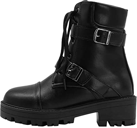Bottines plates pour femme style britannique couleur unie chaîne fermeture éclair latérale semelle épaisse bottes courtes tendance chaussures élégantes femmes avec talon petit, 1 x noir, 39 EU