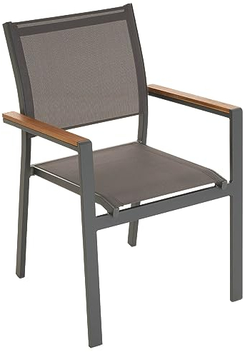 Nexos Trading Gartenstühle Stapelstühle Balkonstühle Terrassenstühle mit Armlehnen - grau - Teslin - Aluminium