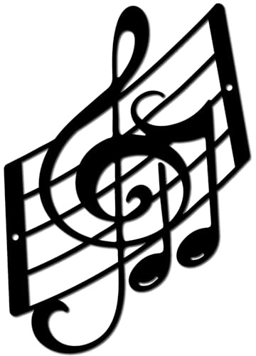 CREATCABIN Music Notes Metal Wall Art Decor Musical Note Wall Hanging Plaques Ornament Iron Wall Art Sculpture Sign for Indoor Outdoor Home Balcony Garden Office Decoration Gift Black 11.8 x 7.9 Inch