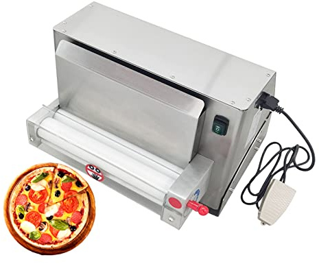 EQCOTWEA Electric Pizza Dough Sheeter Machine 12 Stainless Steel Dough Presser 450W Commercial Automatic Press with Ball Roller for Pizzeria Restaurant Kitchen 110V