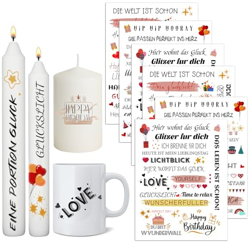 6 Stück Kerzentattoo Wassertransferdruck 200+ Muster Kerzensticker Wasserschiebefolie für Kerzen, Ideal für Ostern Advent Geburtstage sowie zur Dekoration von Gläsern Keramik und mehr