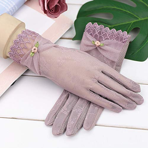 Sonnenschutzhandschuhe für Damen, rutschfest, Touchscreen, Spitze, dünner Abschnitt, Fahren, elastische Eisseide, Sonnenschutzhandschuhe (Farbe: Pink-A, Größe: Einheitsgröße) (Lila Einheitsgröße)
