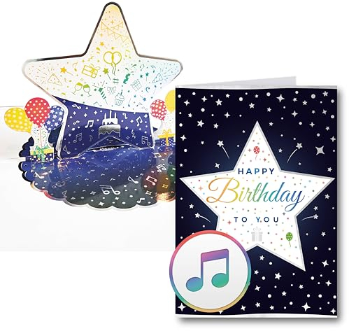 3D Pop-Up Musikkarte mit Happy Birthday Melodie – Elegante Grußkarte mit Glanzfolienbeschichtung & Exquisitem Silberdruck