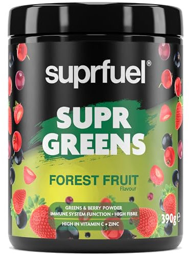 Suprfuel Supr Greens Powder - Forest Fruit 390g - Daily Greens Powder for Gut Health, Energy, and Vitality - Green Superfood Mix to Boost Your Well-Being