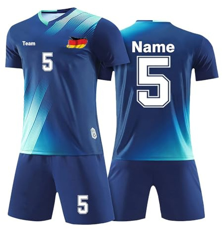 Individuelles Trikot Kinder Erwachsener Fußball Trikot Set mit Namen Nummer Team und Logo Football Jersey Fußballtrikots T-Shirt und Shorts Fussball Set für Junge Herren Anzug
