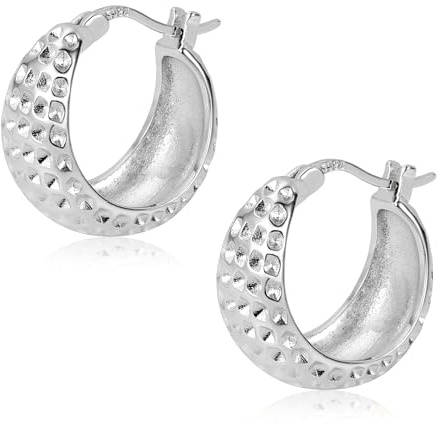 ALEXCRAFT Hypoallergena damörhängen Sterling Silver Hoop Örhängen Bred Chunky Wide Hoop Örhängen Glitter Hammer Örhängen Bred Stor Hoop Örhängen Silver för kvinnor
